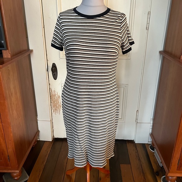 Black and brown striped tshirt dress. Size 1X ModCloth. Form fitting - Picture 1 of 4